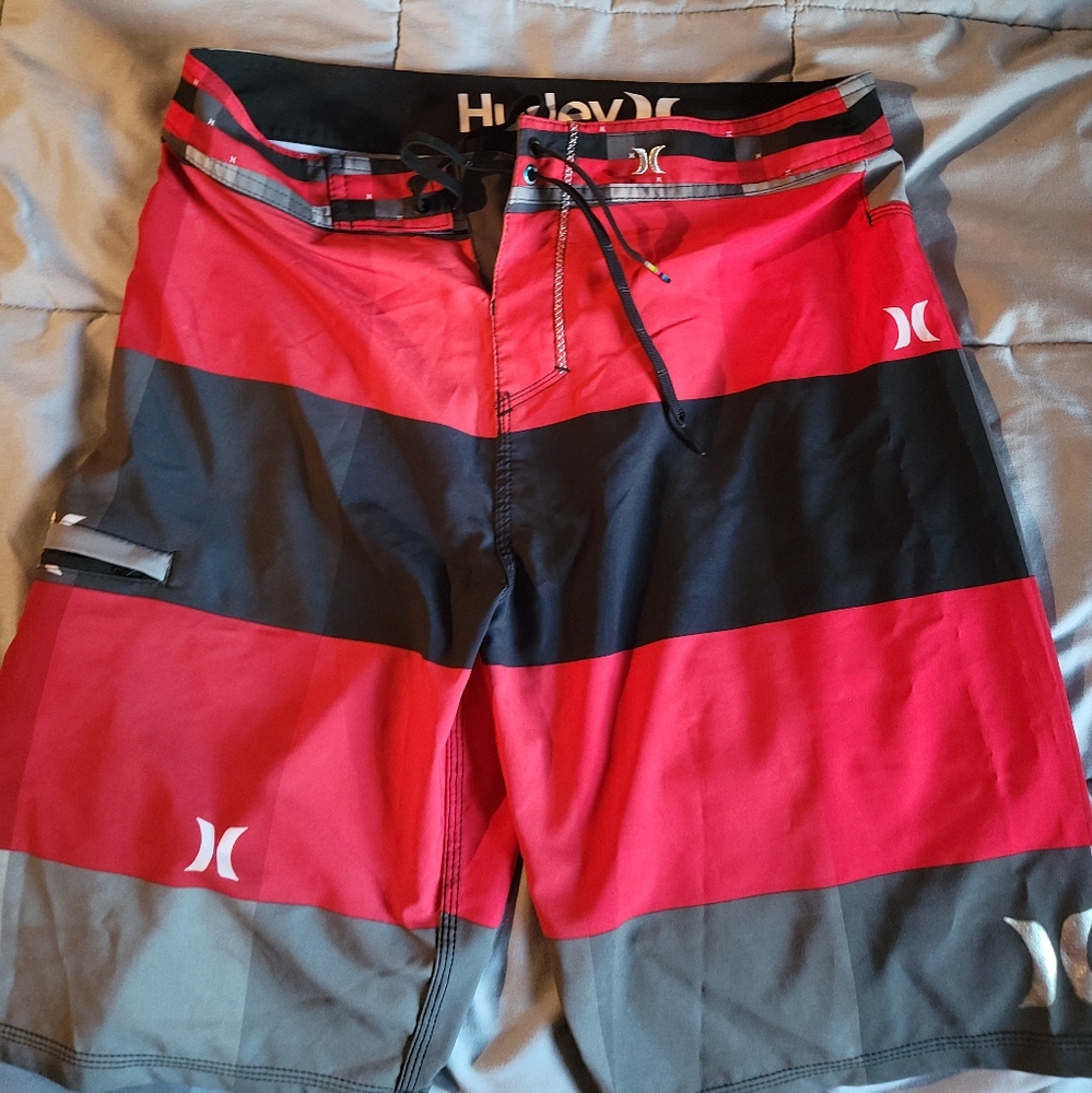 Hurley Men's Striped Swim Shorts - Red and Black
